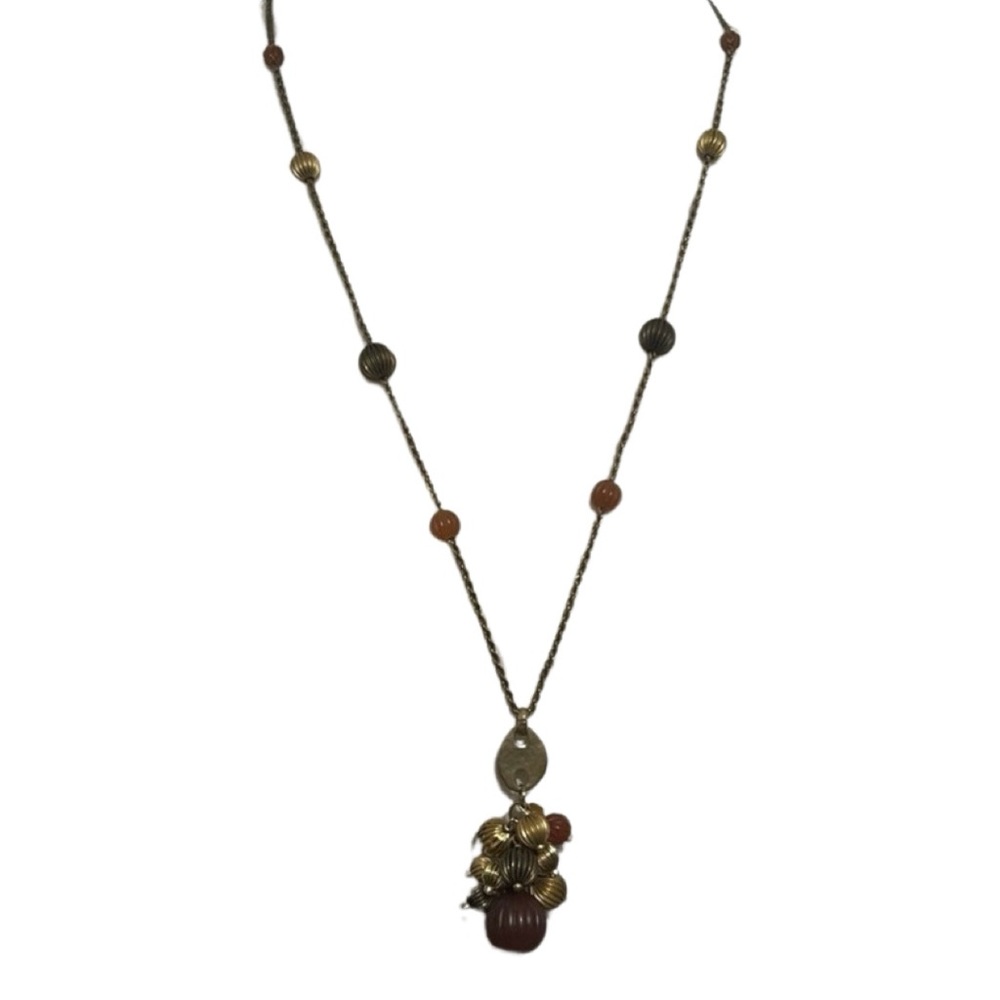COLDWATER CREEK || Gold Tone Cranberry Burgundy Bead Statement Necklace